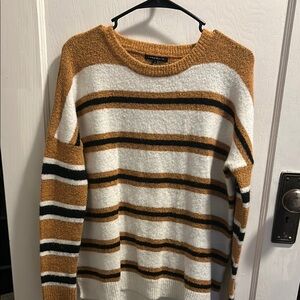 Striped Sweater in White and Brown